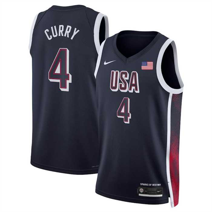 Mens USA Basketball #4 Stephen Curry Navy 2024 Swingman Stitched Jersey